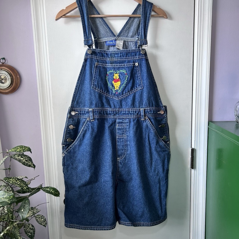 90s Disney Winnie The Pooh Embroidered Denim Overalls Shorts Jumper Women's L